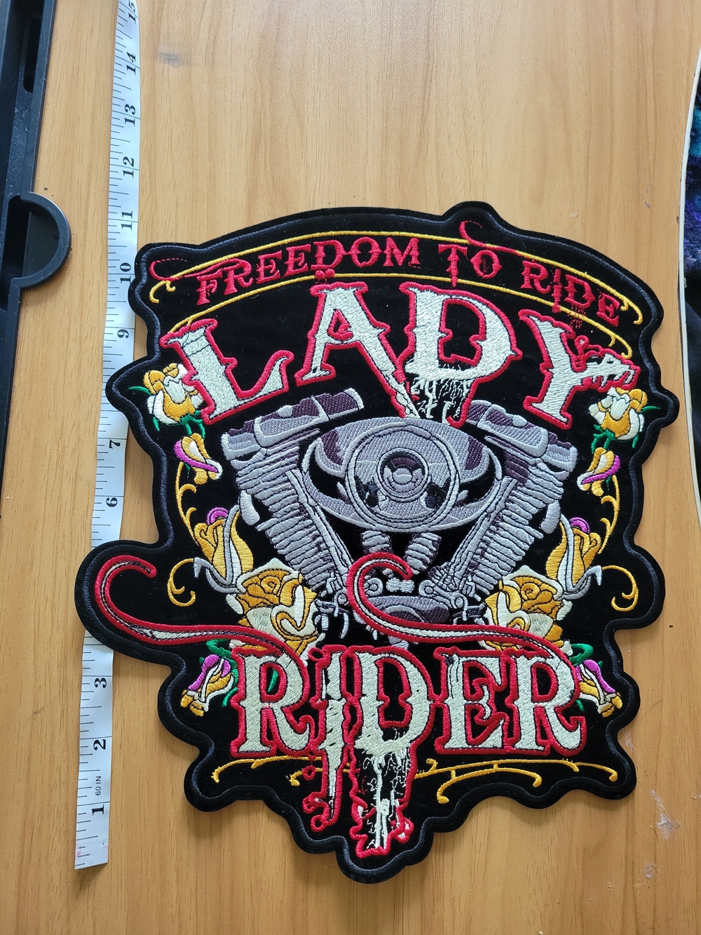 🧋NEW🧋Lady Rider Embroidered Patch — Black and Red Biker Patch
